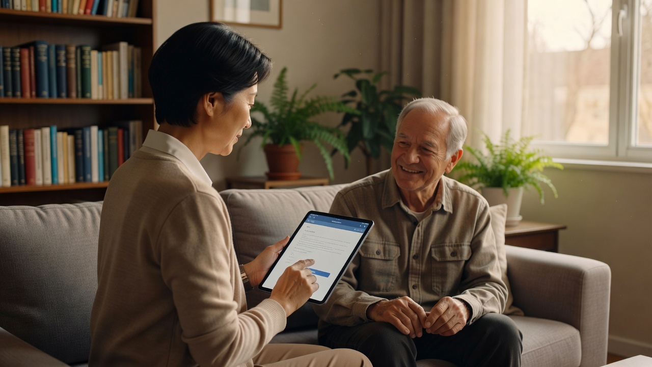 Caregiver reviewing an AI-drafted note before approving it
